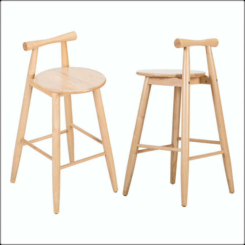 Indoor Rubberwood Barstool - Natural Finish, Cross-Bar Backrest