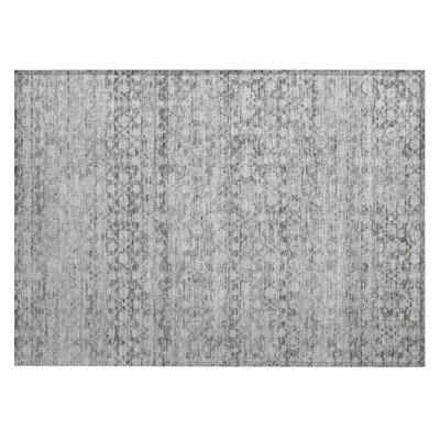 Machine Washable Indoor/Outdoor Xhevrie Gray Rug
