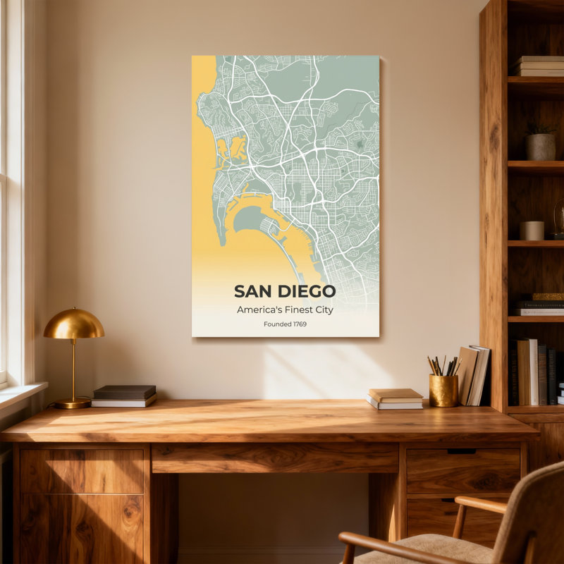 «Scenic & Cityscapes San Diego City Map», reproduction d'art, H 36 po x l 24 po