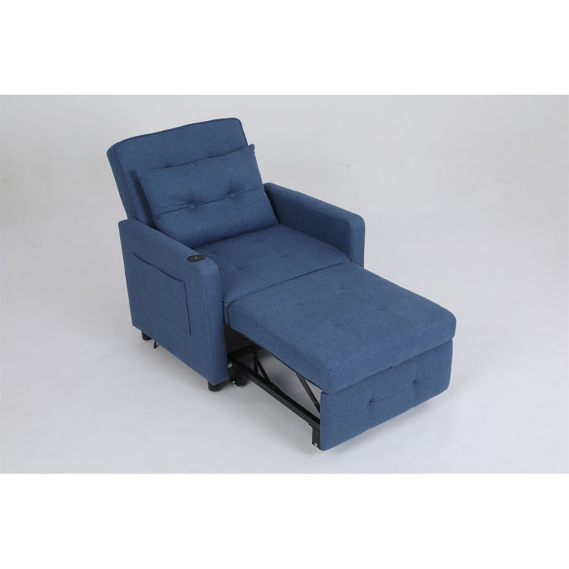 Sleeper Chair 3-In-1 Convertible Chair Bed Pull Out Sleeper Chair Beds Adjustable Single Armchair Sofa Bed With USB Ports, Side Pocket, Linen