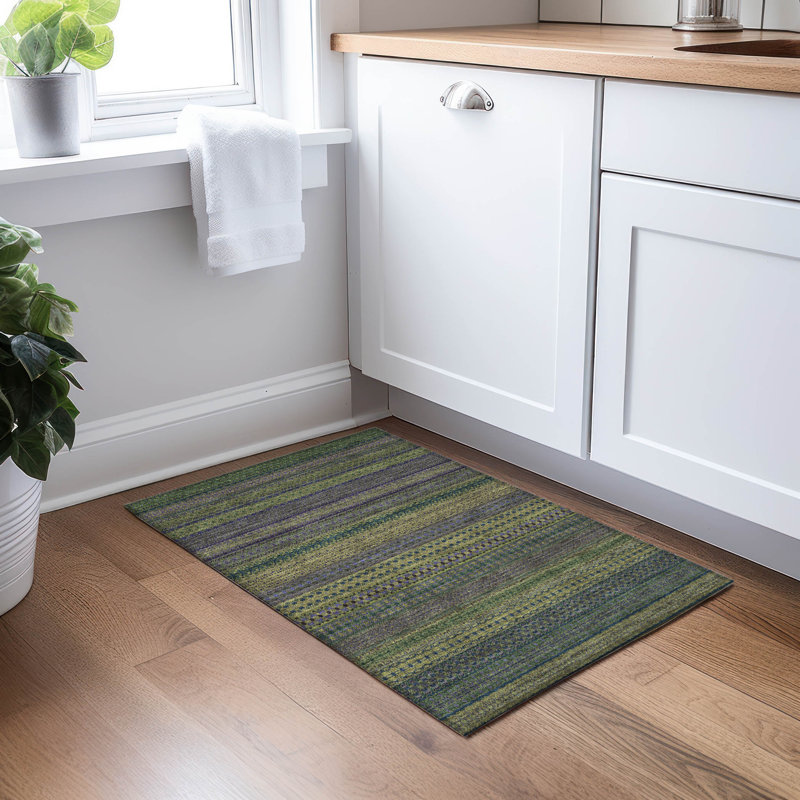 Kinslee Washable Striped Indoor / Outdoor Rug, Rectangle 1'8" x 2'6"