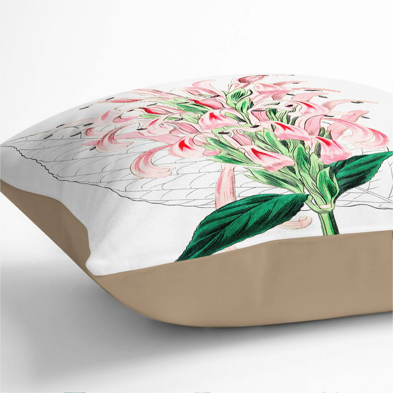 Pink Justicia Flowers Cushion with Filling, Stone, 40cm H x 40cm W x 15cm D