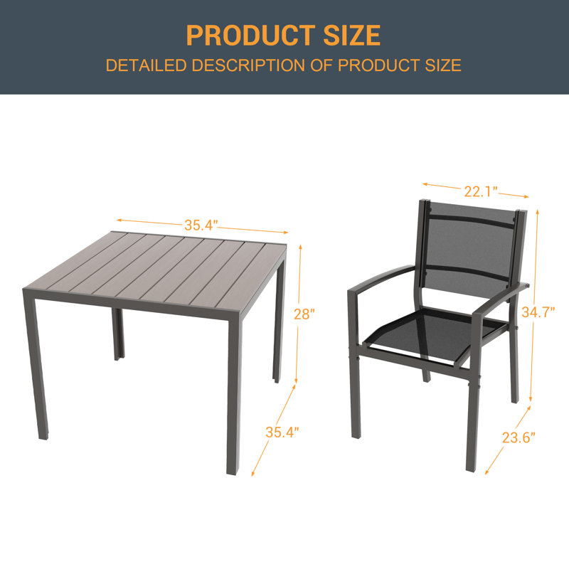 Ensemble repas de patio avec 4 chaises, Gris