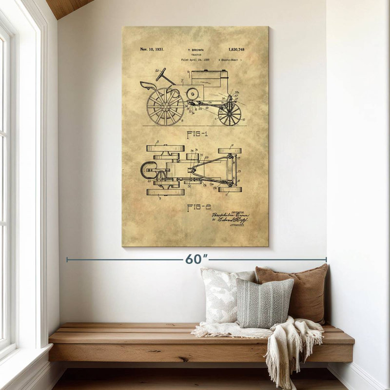 Tractor Blueprint Industrial Farmhouse, 51" H x 34" W