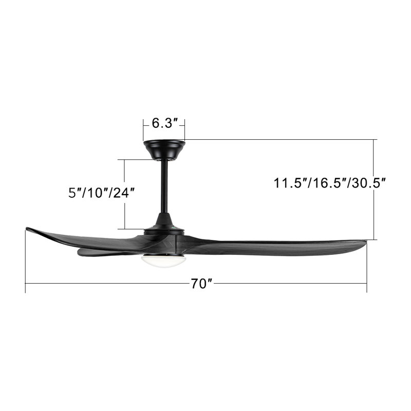 Solid Wood Ceiling Fan With Light,DC Motor,Remote Control, 70", Black