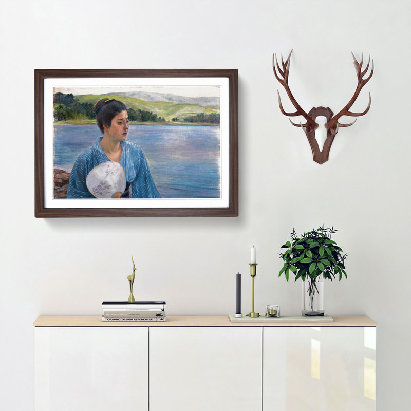 Lady with a Fan by Kuroda Seiki - Picture Frame Painting Print, 48cm H x 65cm W x 2cm D, Walnut Framed