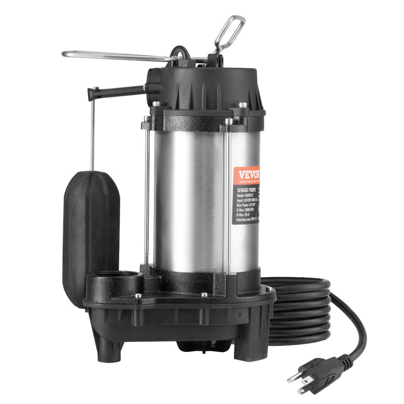 Pompe à eau submersible avec pompe à eau 1HP 5770GPH 34 pieds pour sous-sol, H 14,17 po x l 9,06 po x P 7,09 po