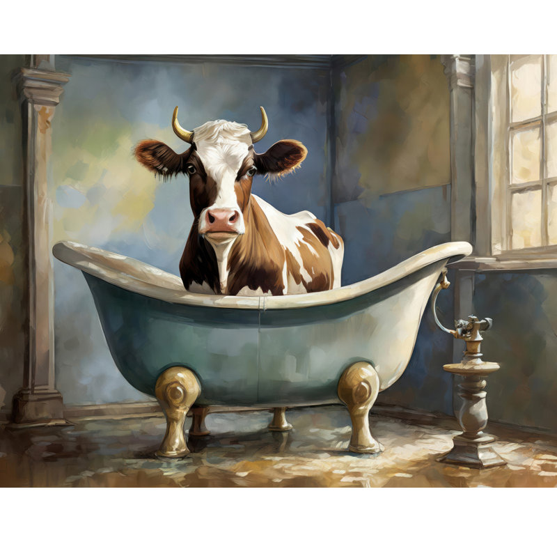 «Cow Bathaign» sur toile, H 15 po x l 18 po