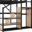 Grand lit mezzanine avec escalier, bureau, station de charge, rangement, métal, 400 lb, noir, lumières de chambre à coucher avec charge en métal et garde-robe, espace d'étude