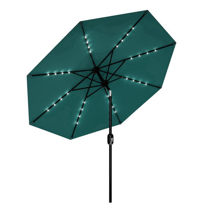 9 ft. Patio Umbrella, Solar LED Lighted 8-Rib Round Market Umbrella in Blue with Crank Lift and Tilt