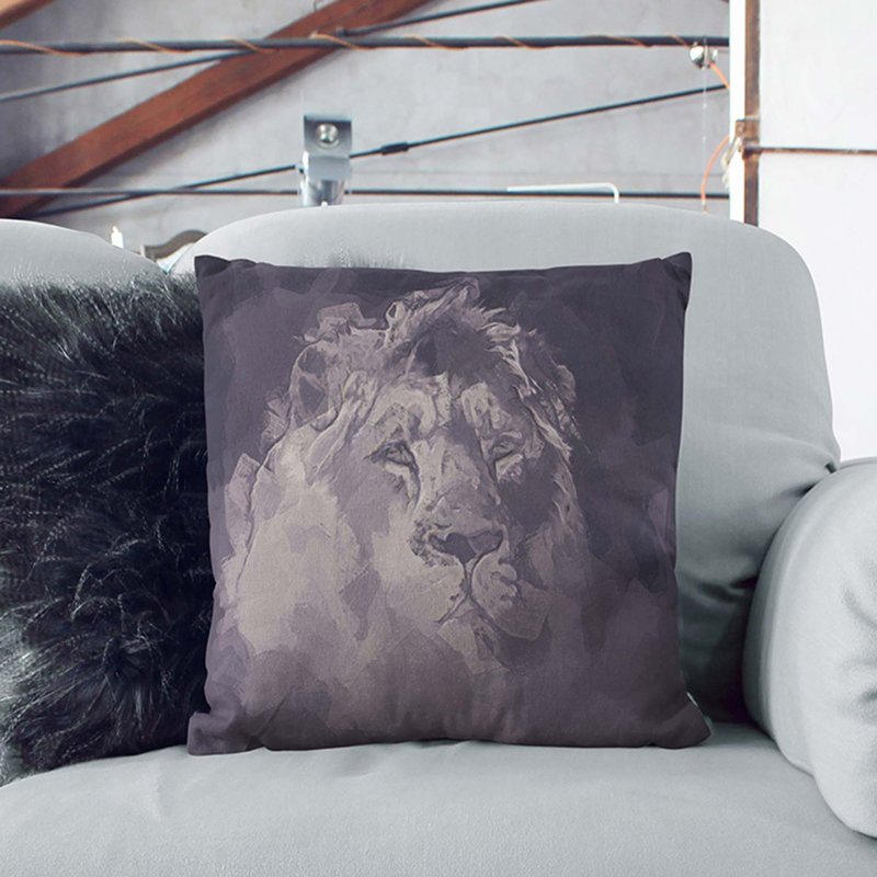 Lion in the Mist Cushion with Filling, 40cm H x 40cm W x 15cm D, Black