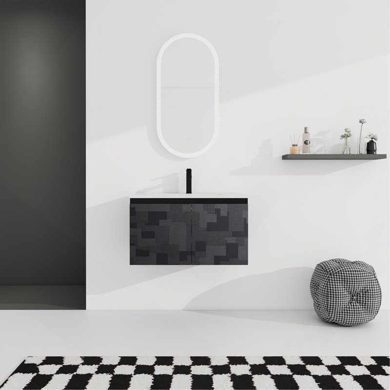 Meuble-lavabo mural flottant 30 po avec lavabo en céramique et porte d'armoire à fermeture en douceur
