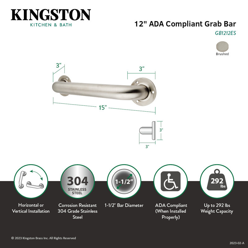 Barre d'appui de 1-1 / 2 po Kingston, l 12 po
