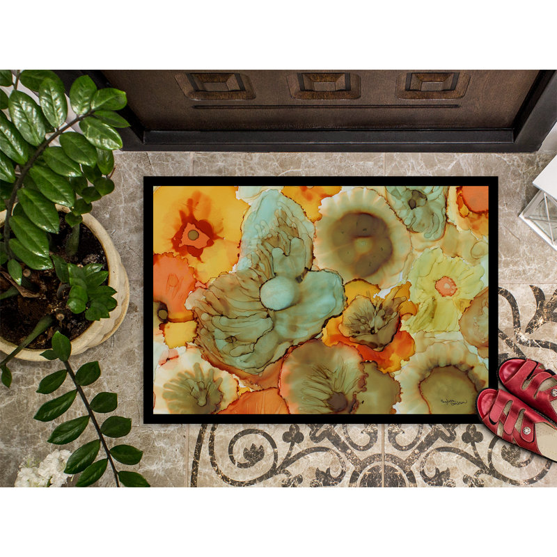 Paillasson d’extérieur antidérapant Wilkinsburg Flowers, Rectangle 2 pi x 3 pi