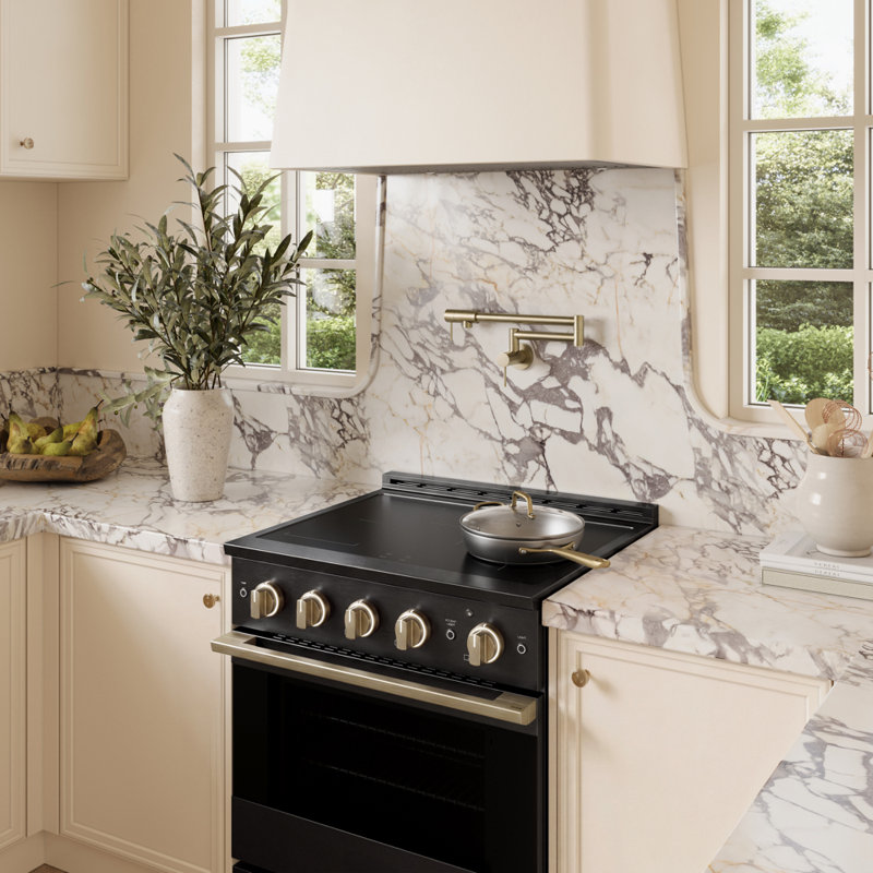 ZLINE Autograph 30 in. Black Stainless Marino Induction Range with Champagne Bronze Accents