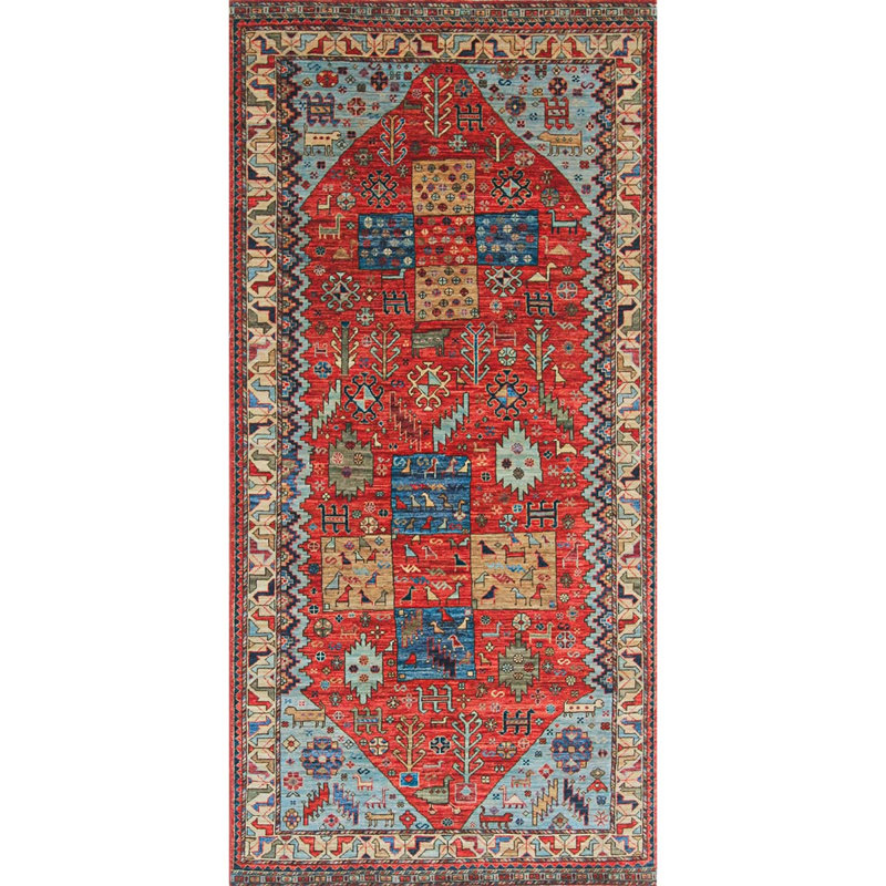 Tapis unique rouge / bleu / beige noué à la main de haute qualité