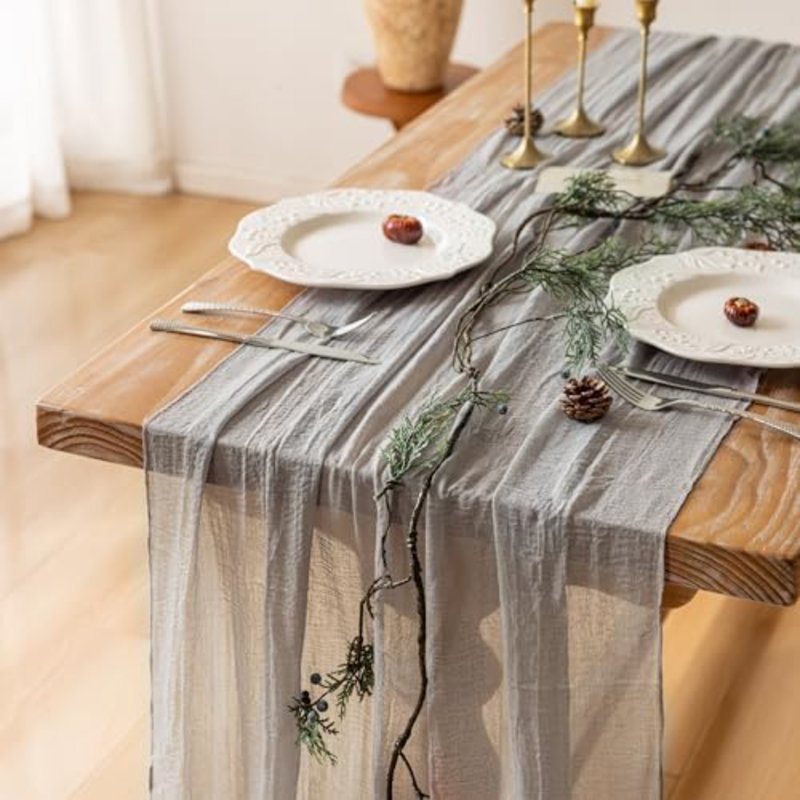 3Pcs Grey Cheesecloth Table Runner 120 Inches for Party Home Décor
