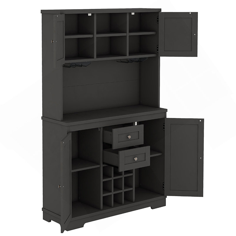 Armoire de cuisine avec rangement Coffee Bar, Argent argent, Bleu antique