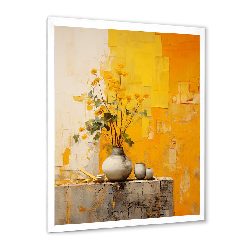 Artistique de la poterie jaune III sur toile, H 40 po x l 30 po x P 1,5 po, Cadre simple blanc