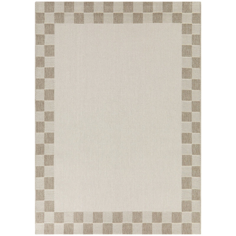 Tapis à bordure à carreaux Harter en brun / gris, Rectangle 7 pi 10 po x 10 pi