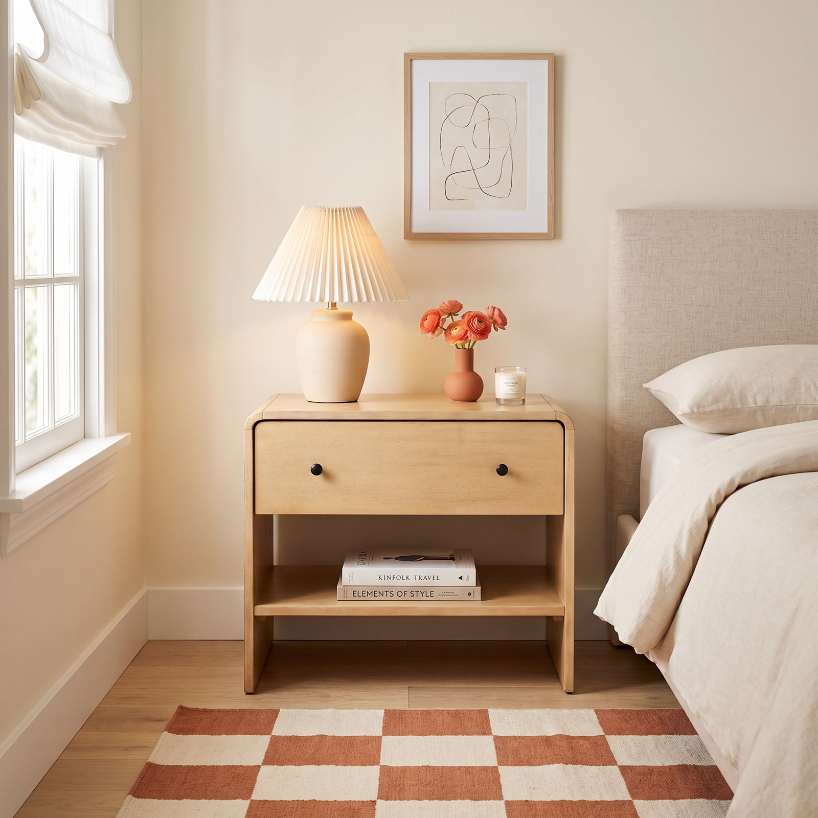 26" 1-Drawer Nightstand, Natural