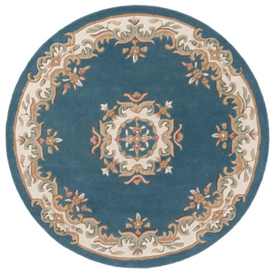 Albreda Tufted Wool/Cotton Performance Oriental Rug in Blue/Ivory
