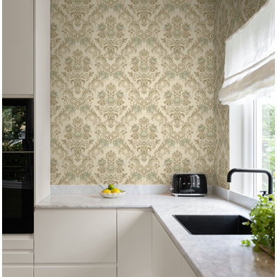 Seabrook Designs Metallic Parchment & Berit Floral Damask Unpasted Wallpaper