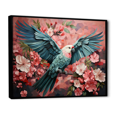 «Blue and Pink Parrot Paradise IV», art mural perroquet