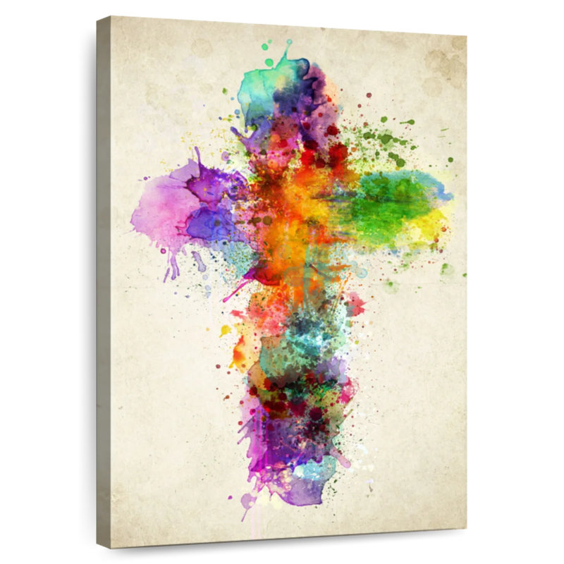 Adella Paint Splatter Cross, 12" H x 8" W