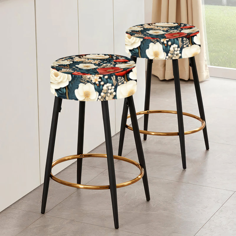 Rustic Enchanting White Floral Impression - Ensemble de 2 tabourets floraux