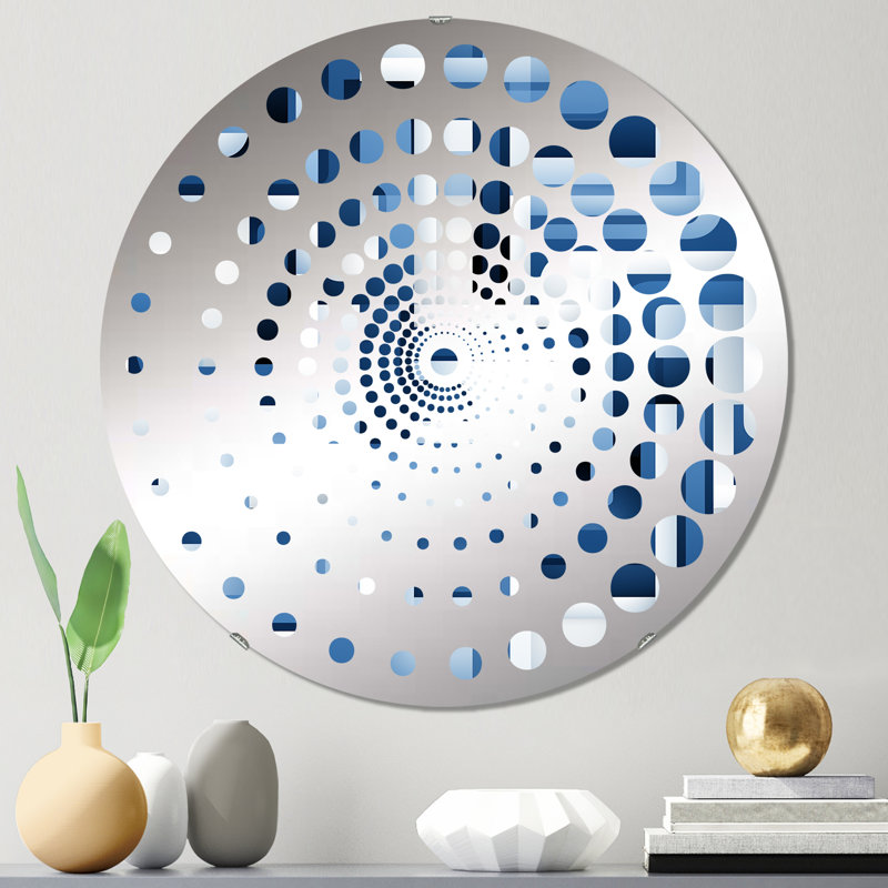 White And Blue Geometric Blocks Harmony - Spiral Circle Wall Mirror, 31.4" x 31.4"