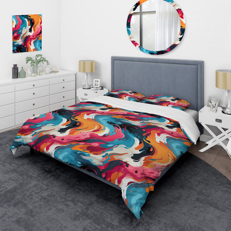 Ensemble de housse de couette Popart Dynamic Brushstrokes I, Housse de couette simple + 1 taie décorative stan