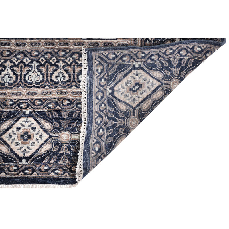 Tapis bleu marine de haute qualité noué à la main, Rectangle 9 pi x 12 pi