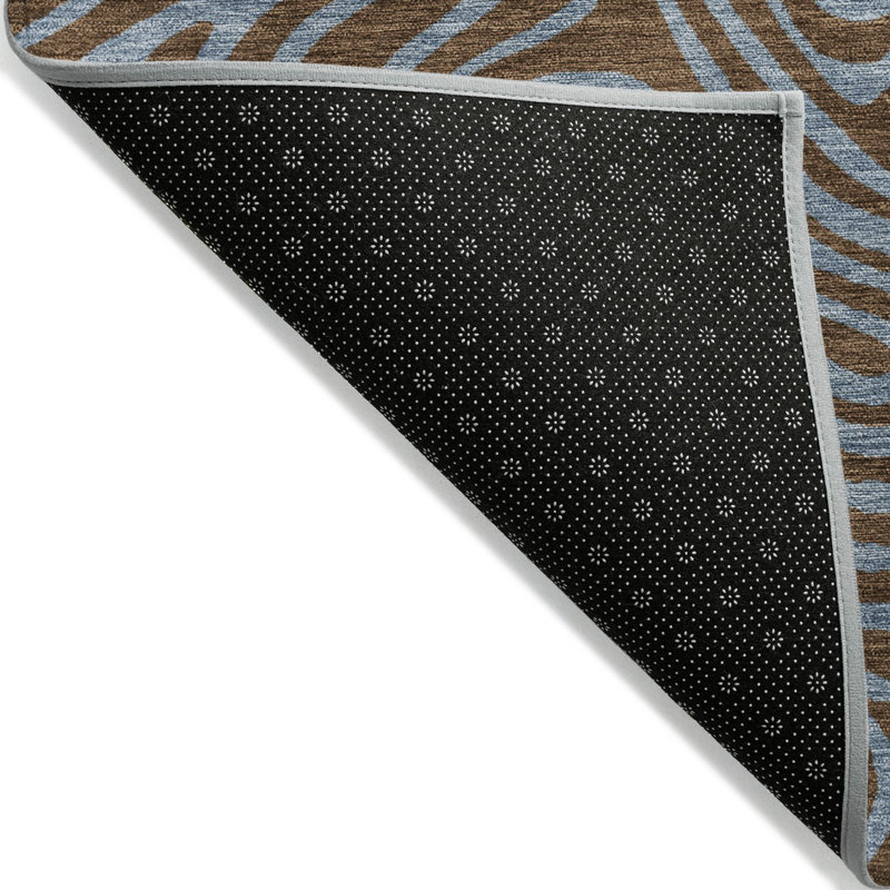 Tapis intérieur lavable abstrait 8 pi x 10 pi brun et bleu clair