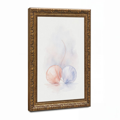 Aquarelle sur toile, coquillages roses et bleus