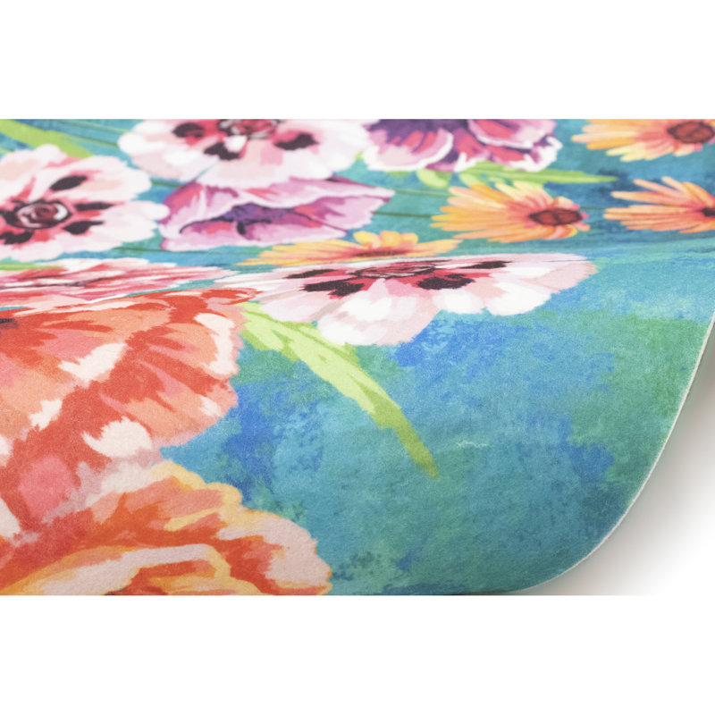 Bloodworth Floral Polyester Water Resistant Non-Skid Kitchen Mat, Rectangle 1'11" x 2'11"