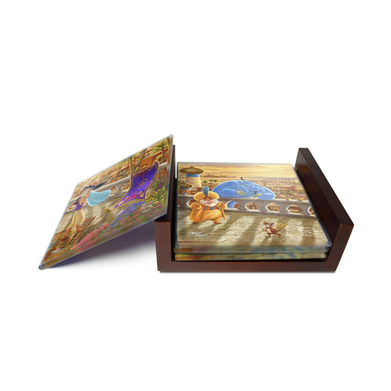 (Symboles) Ensemble de sous-verres en verre Starfire, ThomasKinkade / JasmineDancingIn TheDesertS Sunset