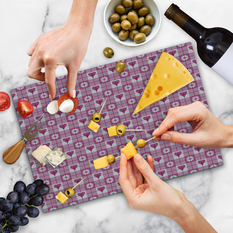 Ambesonne Abstract Cutting Board Large Size Heart and Flowers Petals Pale Pink and Magenta
