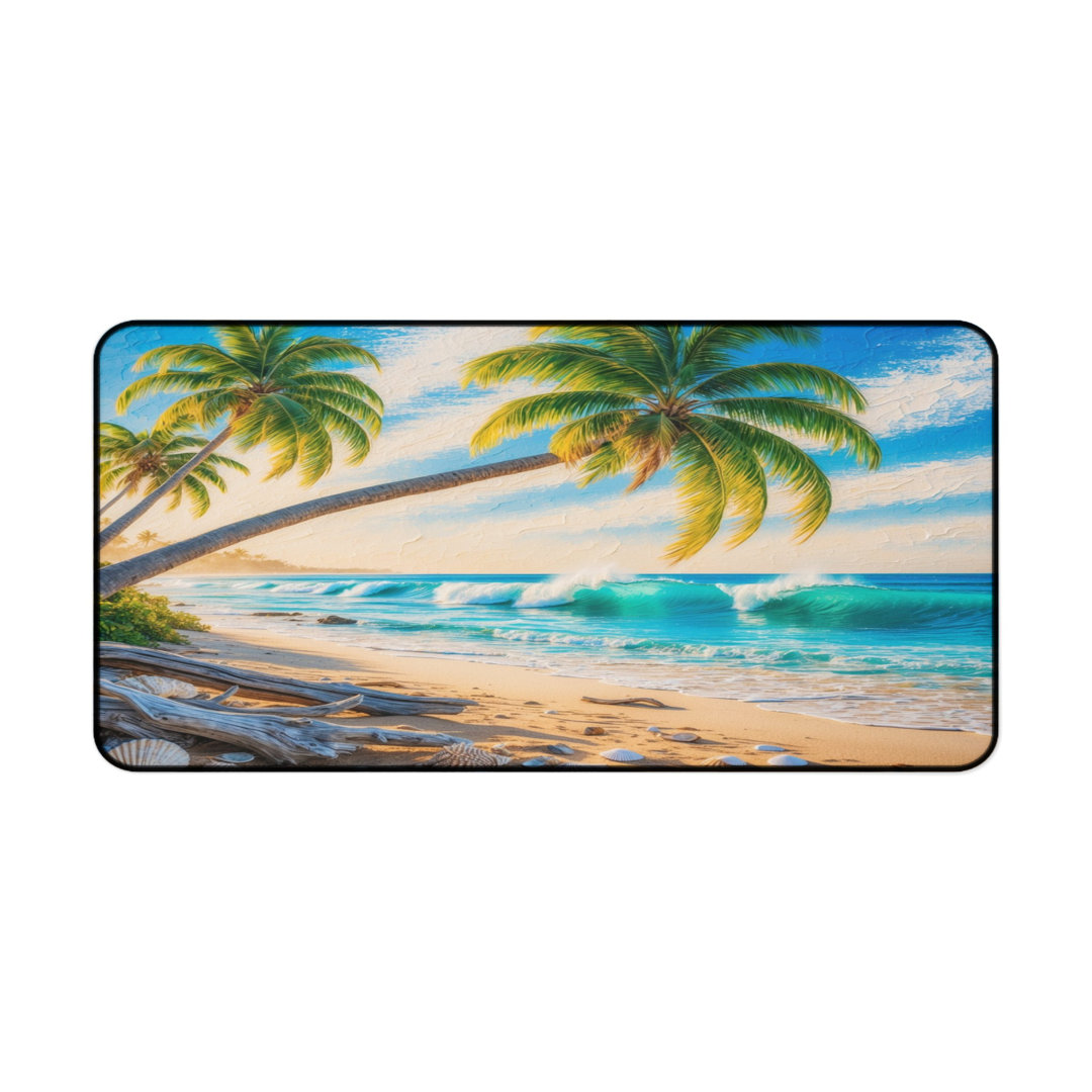 Tropical Beach Desk Mat, Palm Tree Ocean Waves, Coastal Paradise, Summer Aesthetic, Scenic Seascape, Desktop Pad, Office Decor, Work from