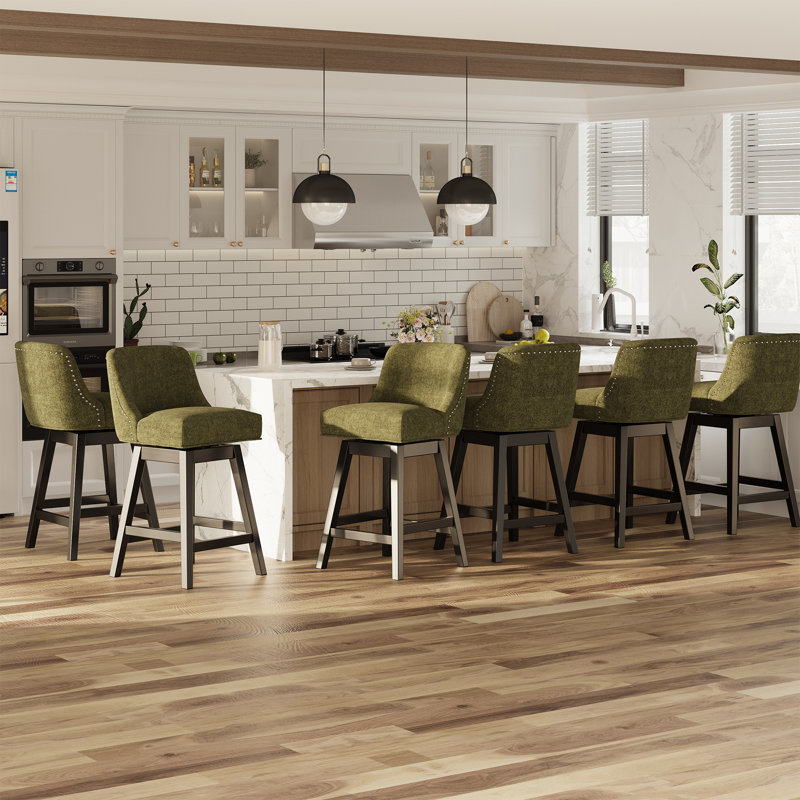 360°Bar Counter Stool with Solid Wood Frame, Green