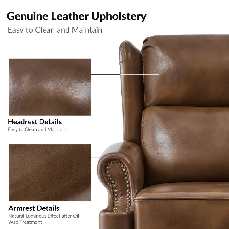 Fauteuil inclinable manuel Topi en cuir véritable Topi (ensemble de 2), Caramel