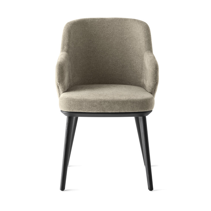 Foyer Upholstered Armchair with Wooden Base, Anouk Taupe, Matt Black