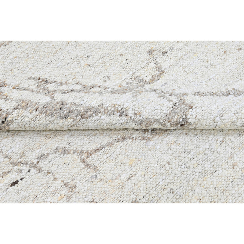High-Quality Hand-Knotted White And Beige Area Rug, White/Beige, Rectangle 9' x 12'
