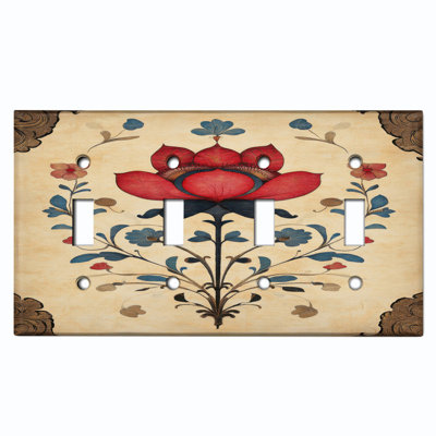 Couvercle de plaque d'interrupteur en métal; Bascule standard à 4 bandes US - fleur rustique