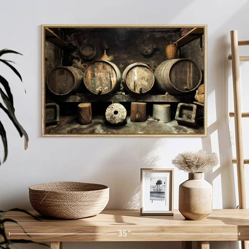 Vieille cave à vin, 25 po x 17 po, Cadre flottant en bois naturel