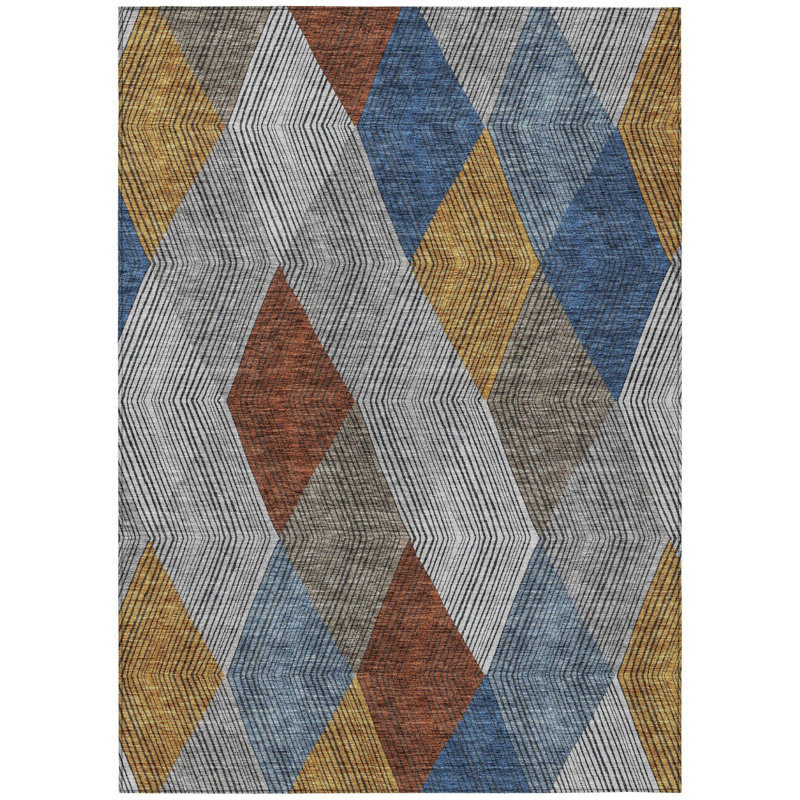 Tapis intérieur lavable à motif argyle gris et or 5 pi x 8 pi