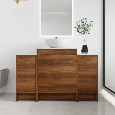 Tarnby 48'' Single Ceramic Sink Freestanding Bathroom Vanity, Modern Cabinet Set Combo with 4 Doors