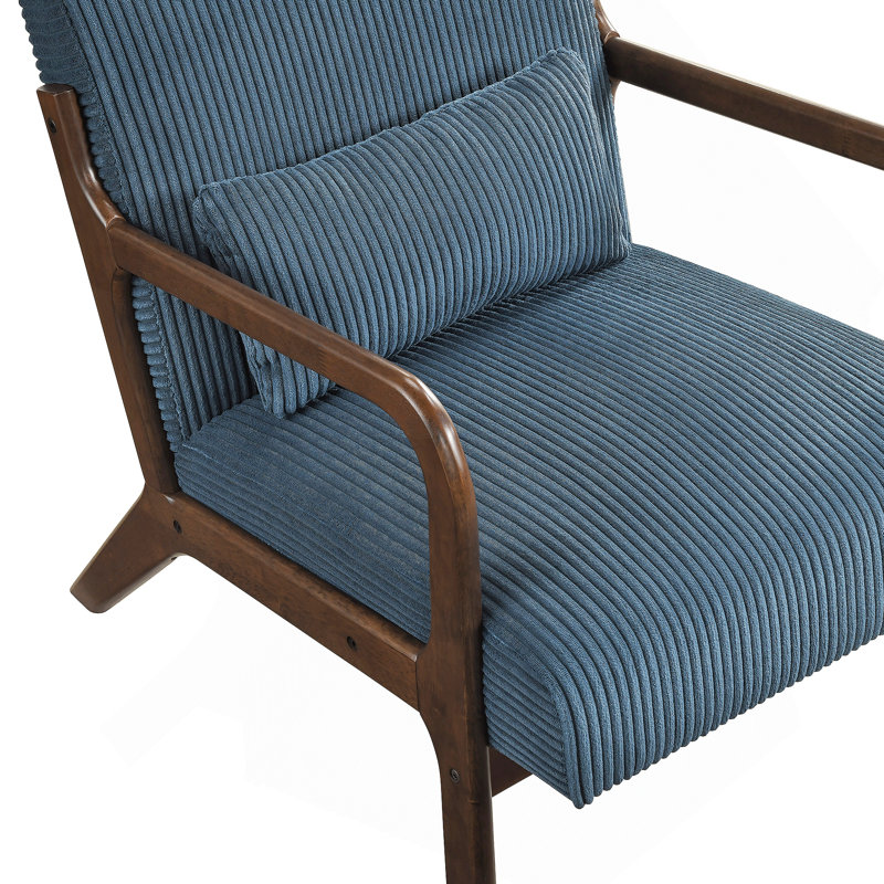Fauteuil d'appoint moderne avec coussin en velours côtelé moelleux bleu et tissu d'ameublement 1 pièce, Bleu