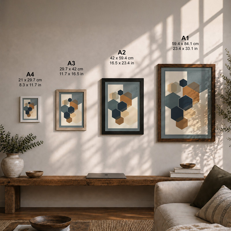 Hexagonal Structure Geometric - Framed Print, Walnut, A3 - 42.0 x 29.7 cm