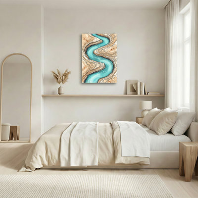 Winding Turquoise River Flowing Through Brown Terrain Canvas Wall Art
